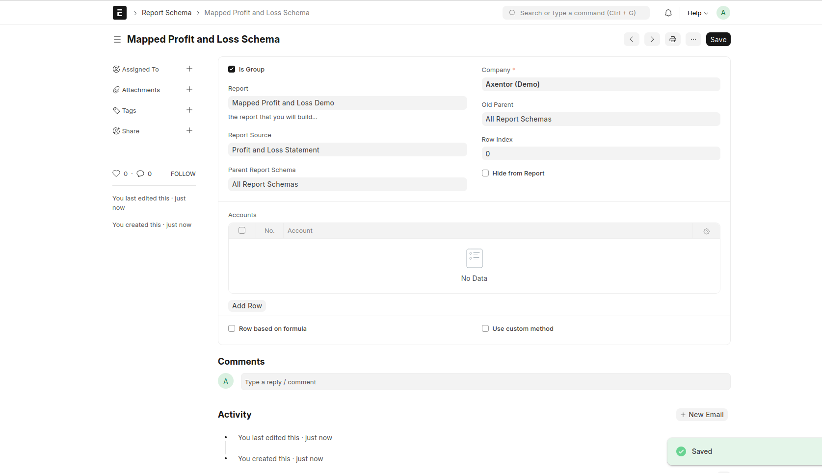 Mapped Profit and Loss Schema Report